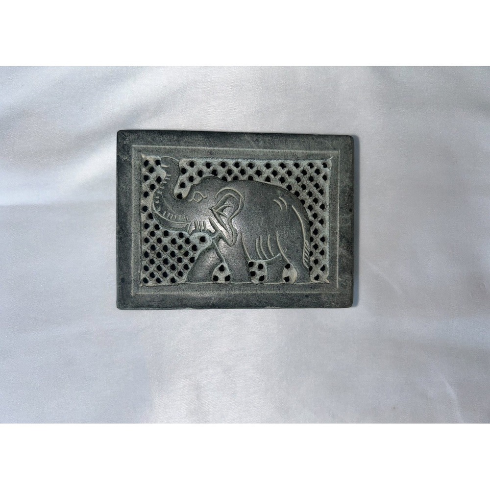 Vintage Hand Carved Elephant Soap Stone Box made in India, trinket, jewelry box